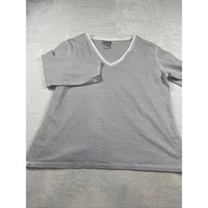 Chicos Striped V-Neck Top Size 3 XL White Navy Pima Cotton Lyocell 3/4 Sleeve